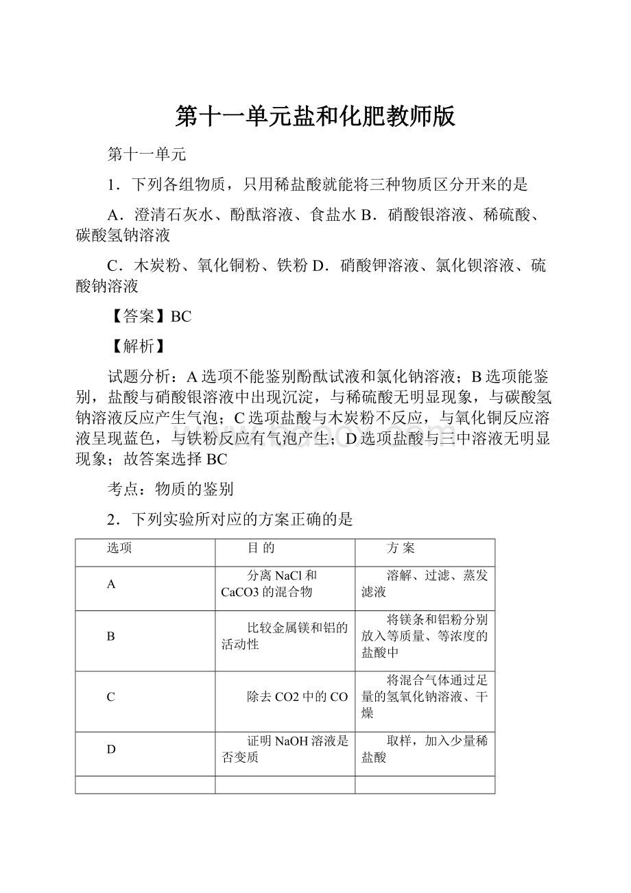 第十一单元盐和化肥教师版.docx