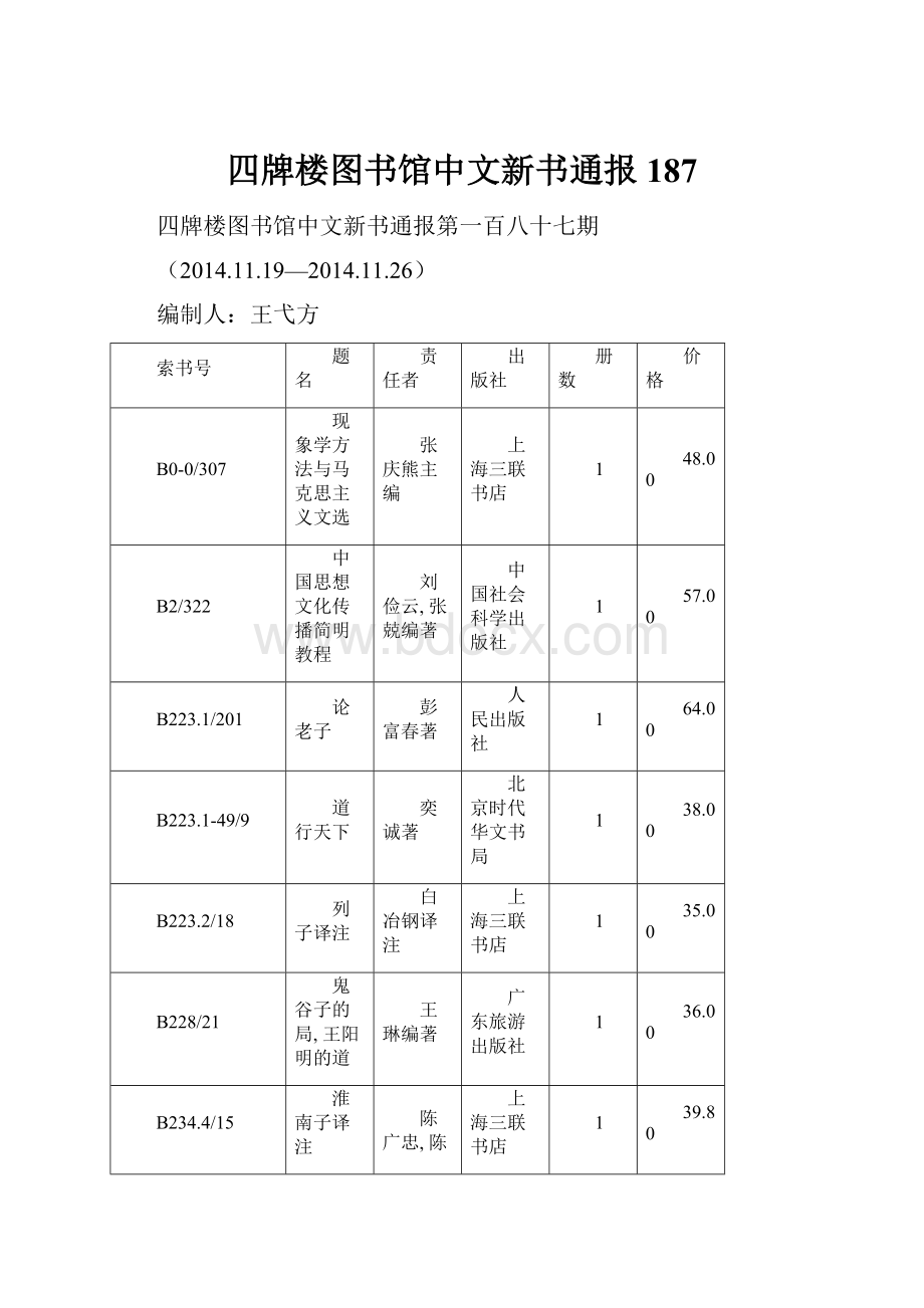 四牌楼图书馆中文新书通报187.docx_第1页