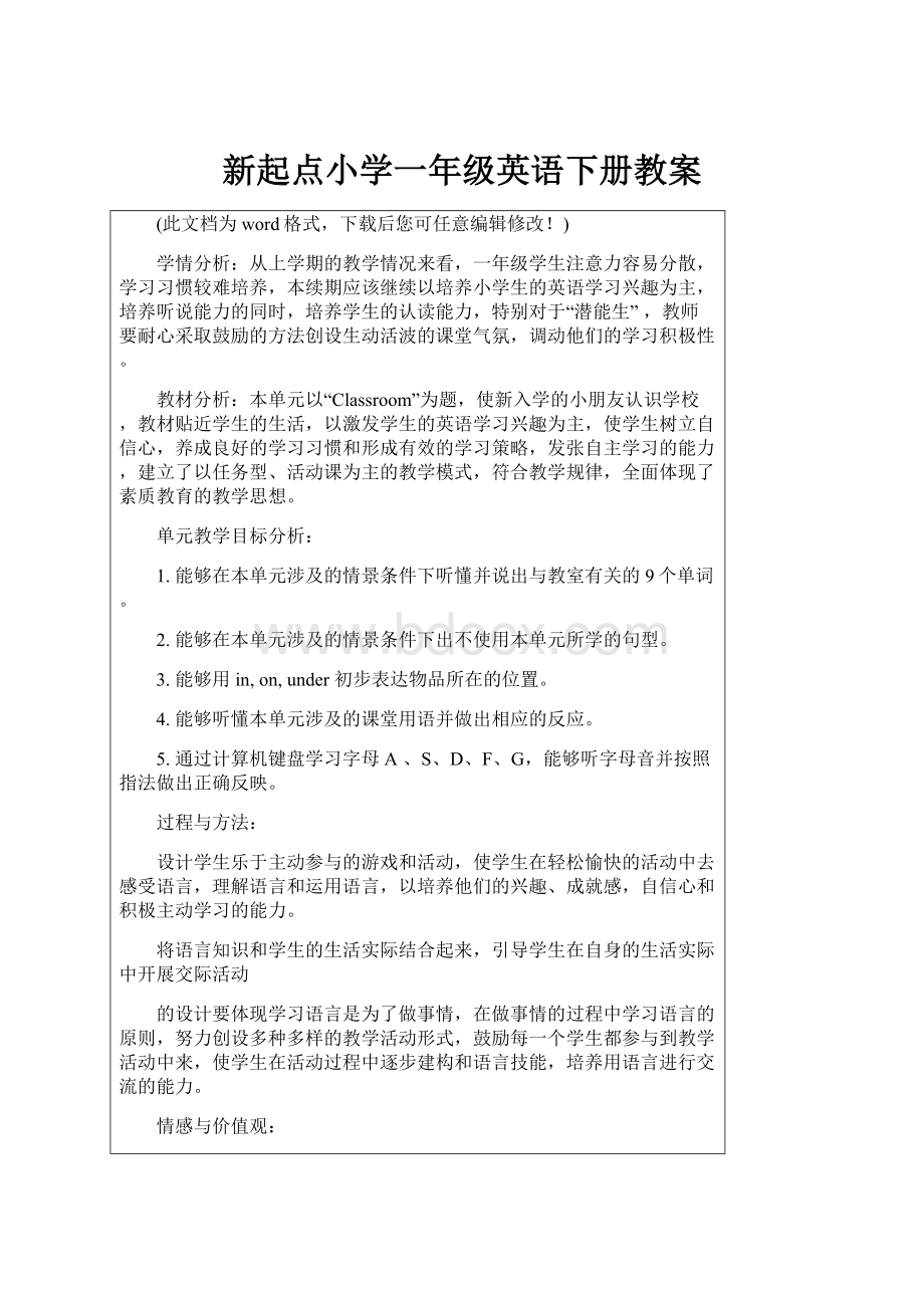 新起点小学一年级英语下册教案.docx_第1页