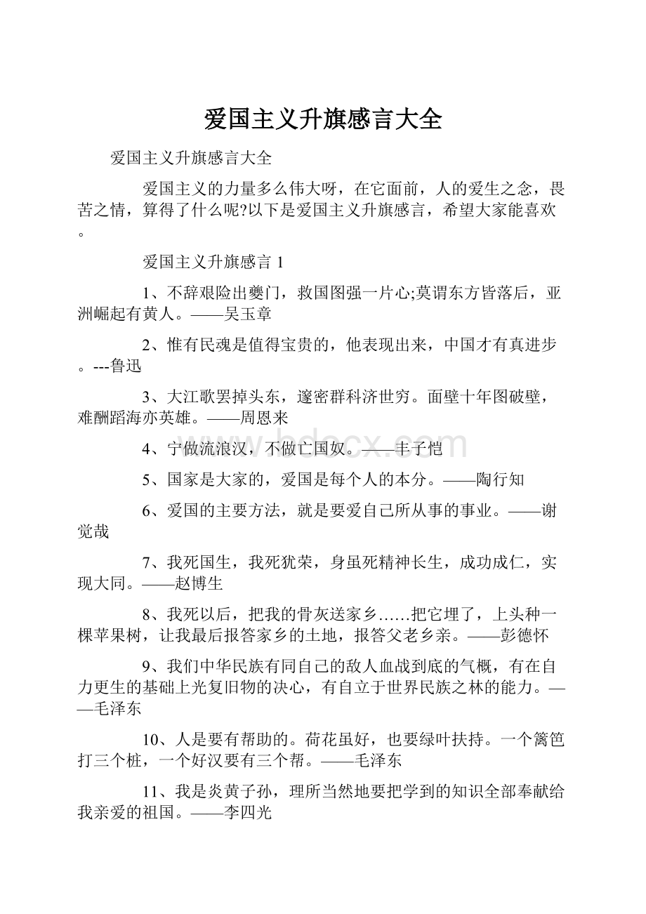 爱国主义升旗感言大全.docx