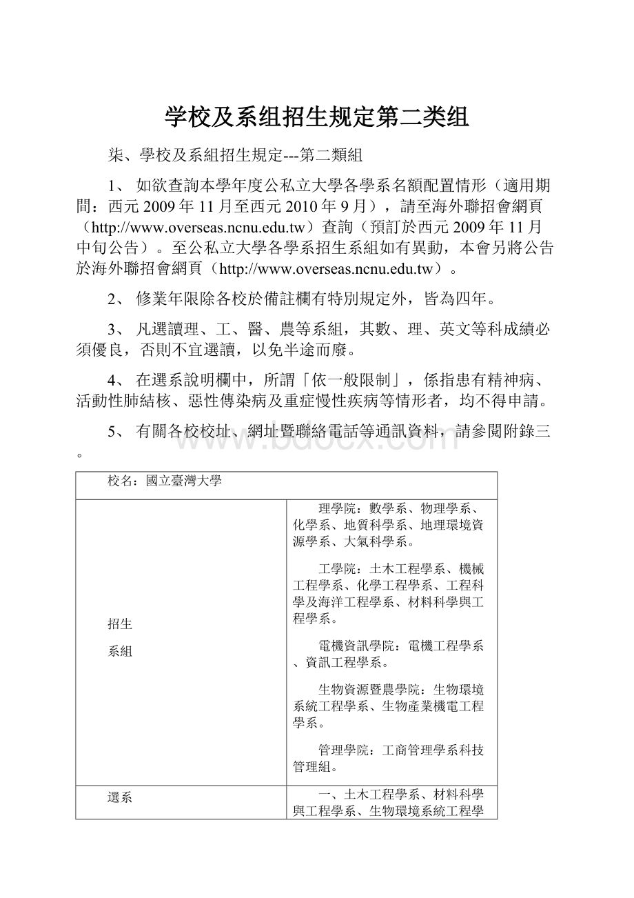 学校及系组招生规定第二类组.docx