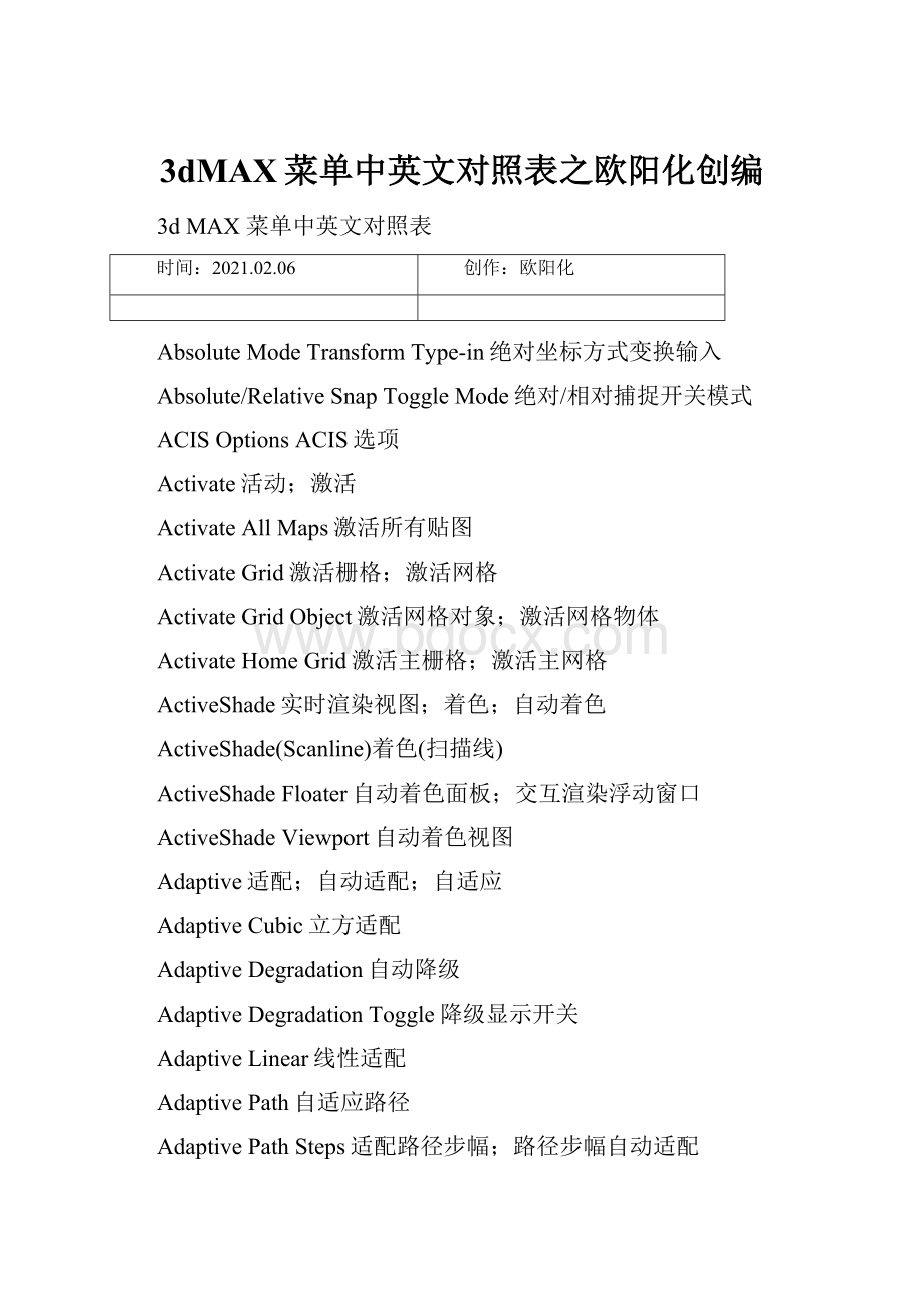 3dMAX菜单中英文对照表之欧阳化创编.docx