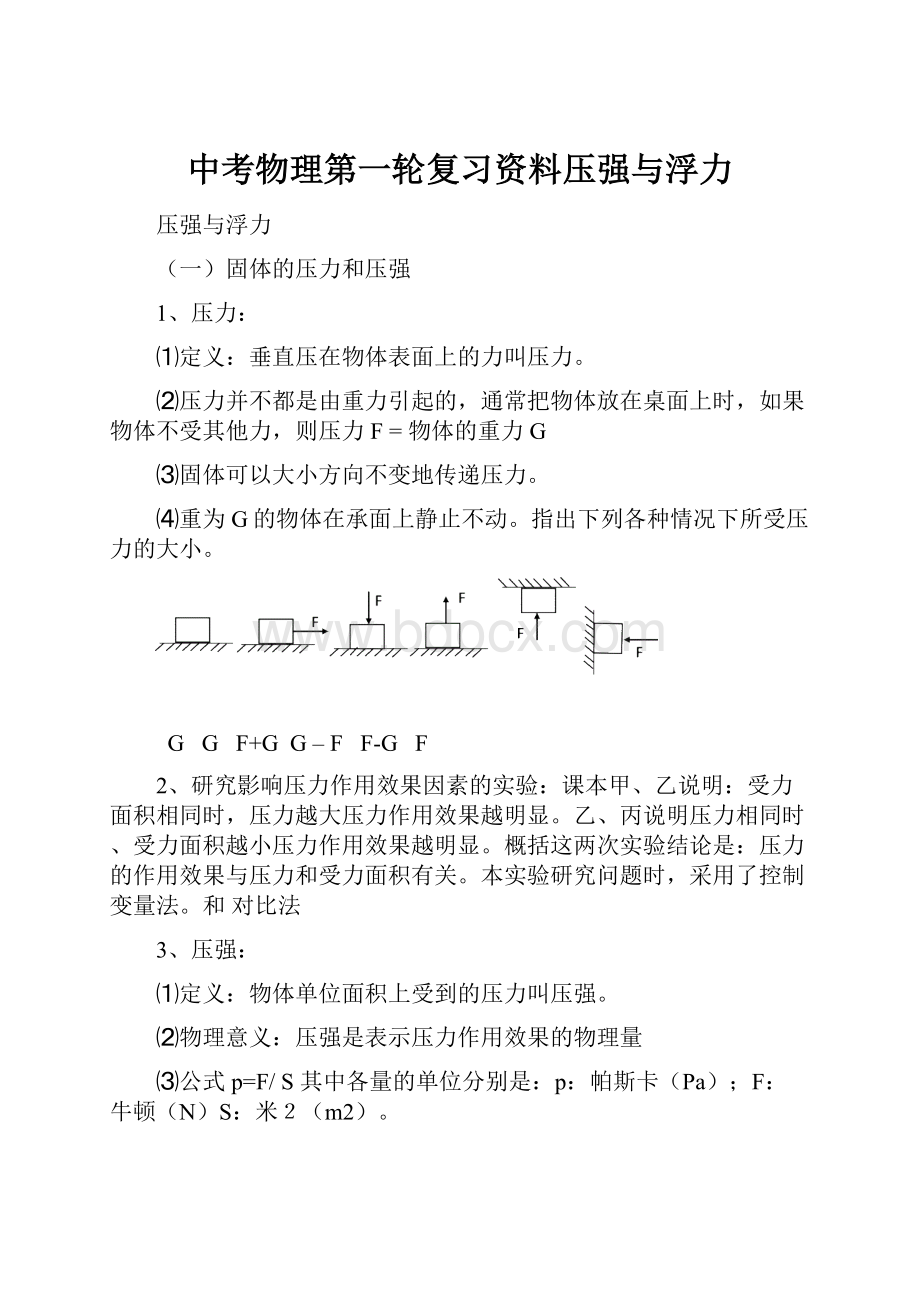 中考物理第一轮复习资料压强与浮力.docx