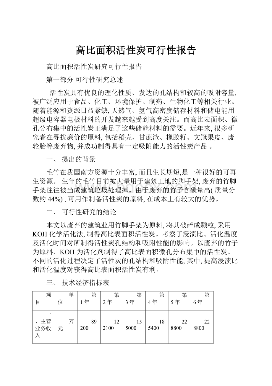 高比面积活性炭可行性报告.docx