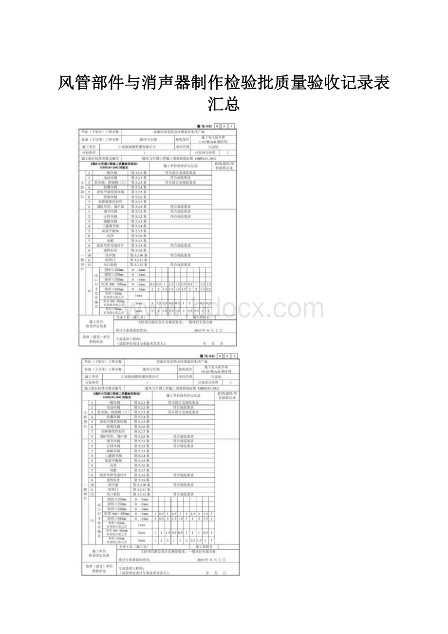 风管部件与消声器制作检验批质量验收记录表汇总.docx_第1页