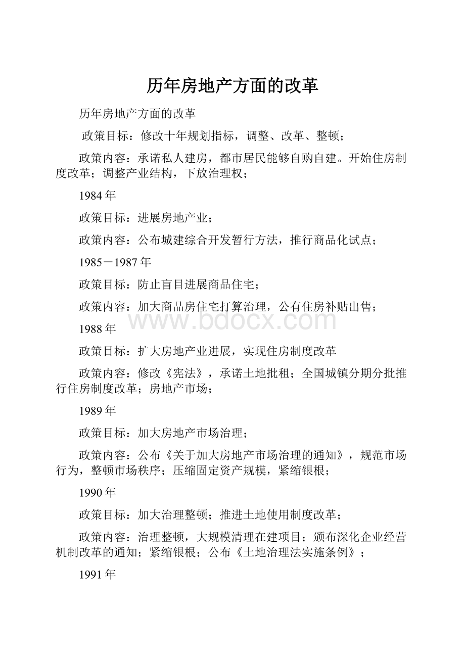 历年房地产方面的改革.docx