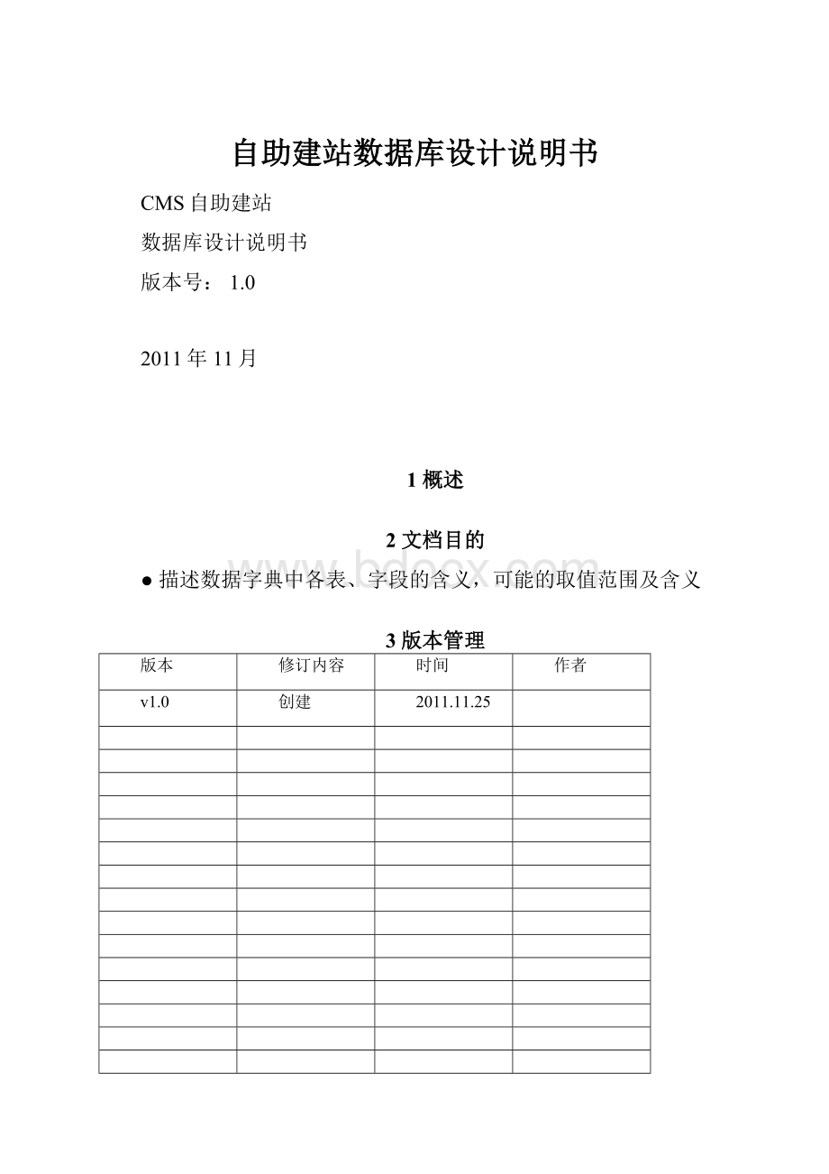 自助建站数据库设计说明书.docx_第1页