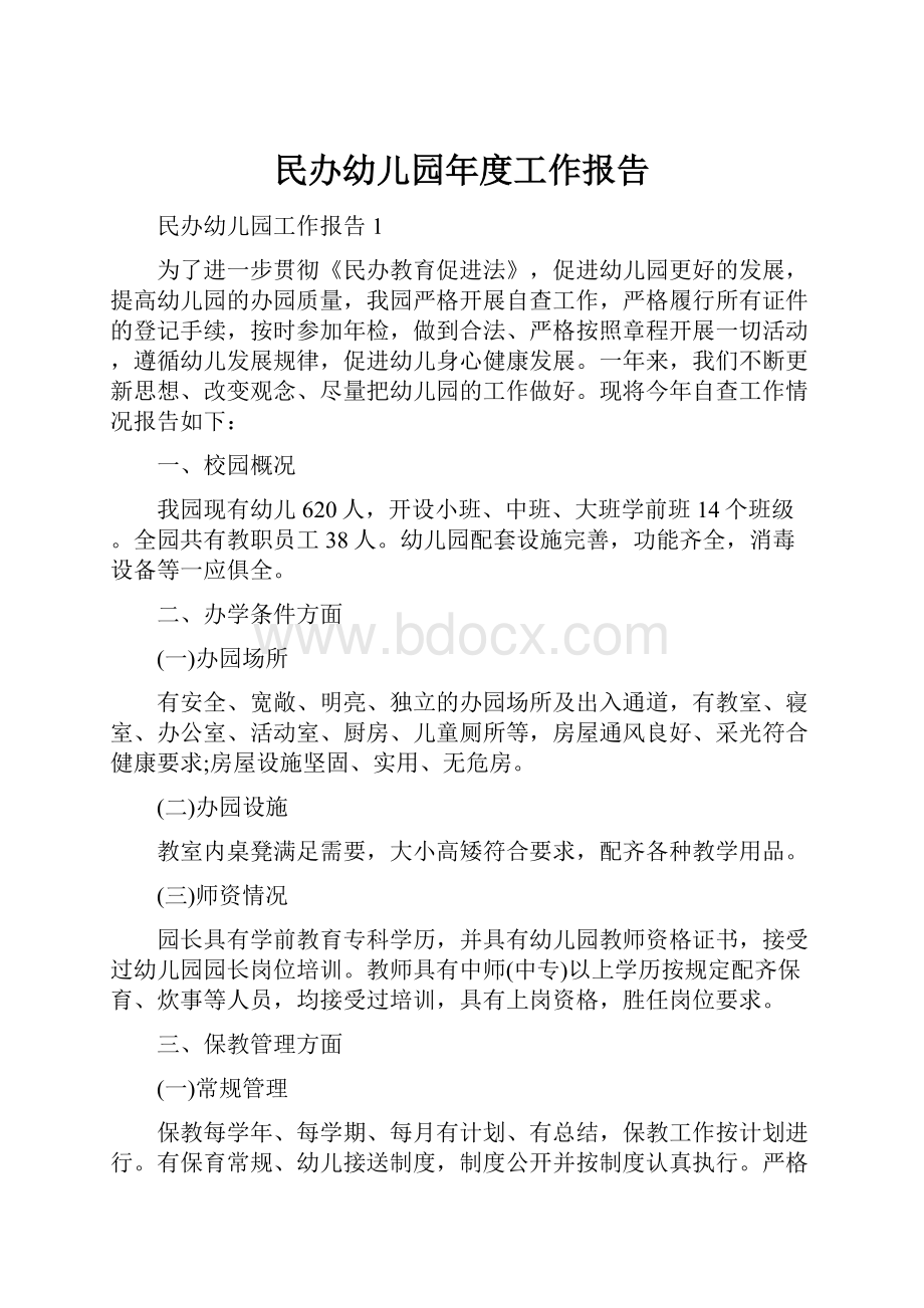 民办幼儿园年度工作报告.docx_第1页