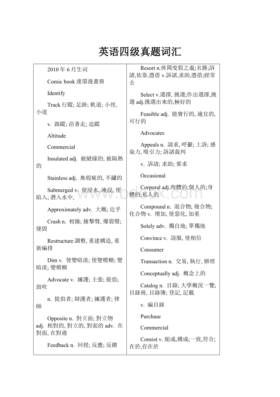 英语四级真题词汇.docx_第1页