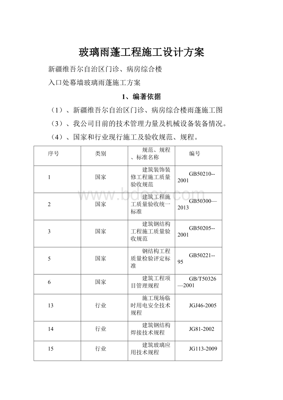 玻璃雨蓬工程施工设计方案.docx