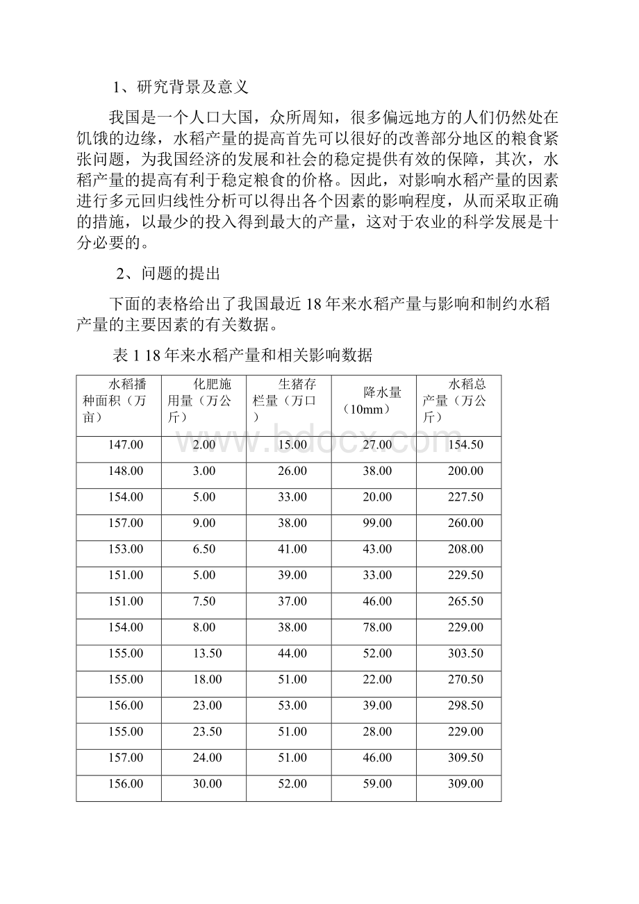 关于水稻产量影响因素的多元回归分析.docx_第2页