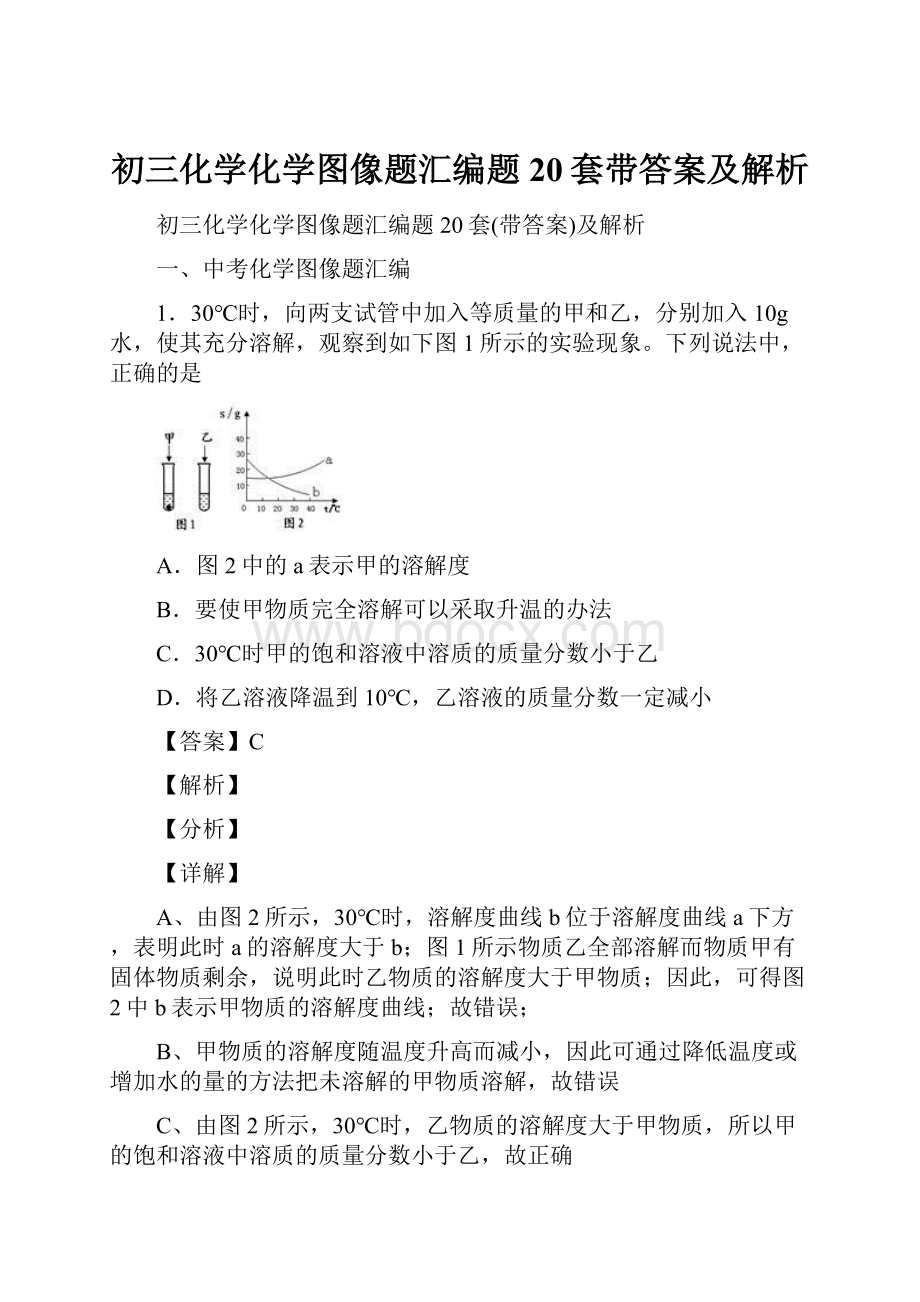 初三化学化学图像题汇编题20套带答案及解析.docx