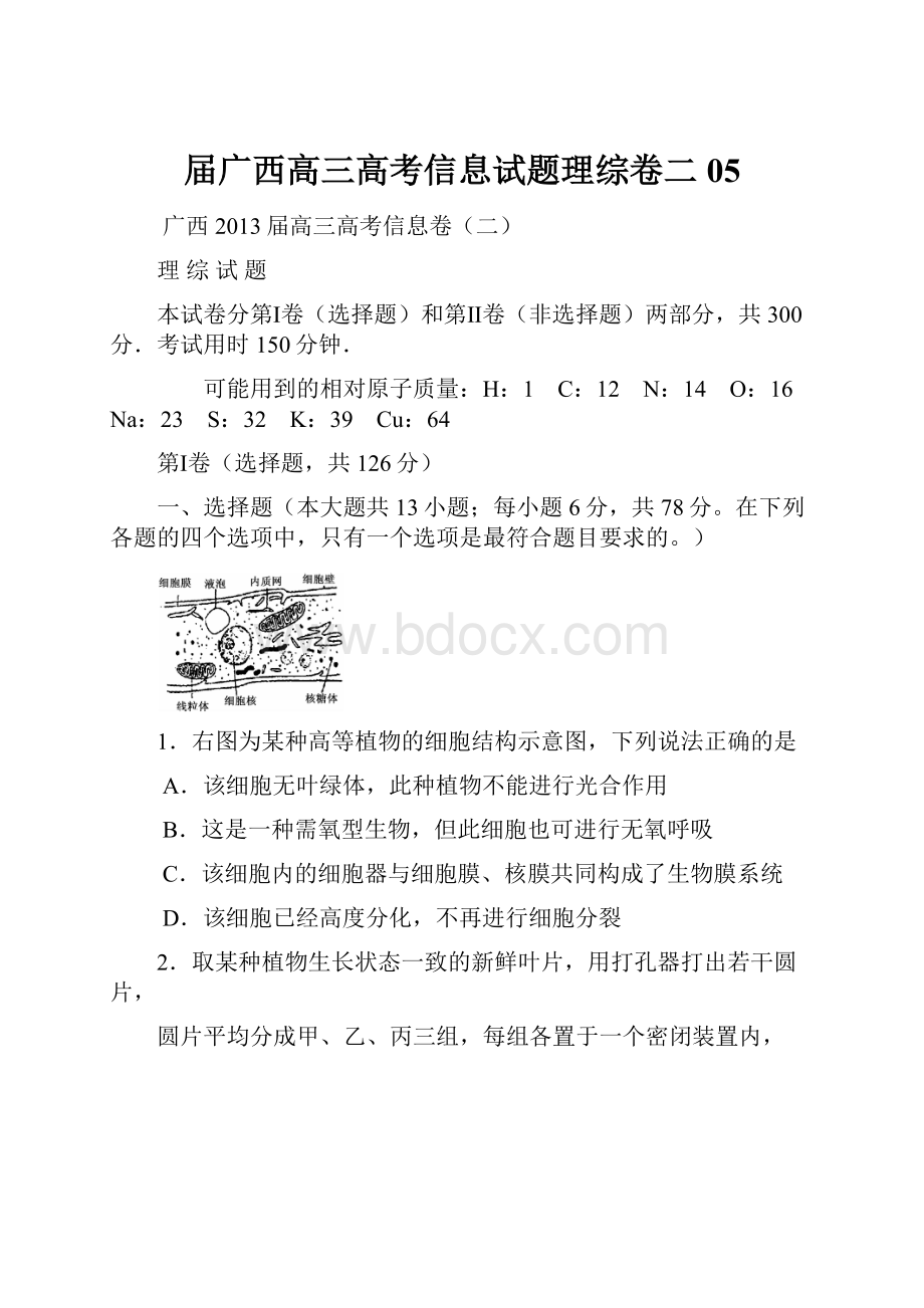 届广西高三高考信息试题理综卷二05.docx_第1页