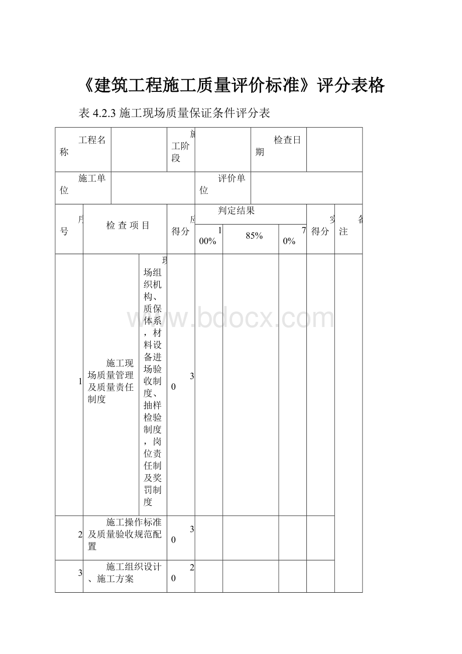 《建筑工程施工质量评价标准》评分表格.docx