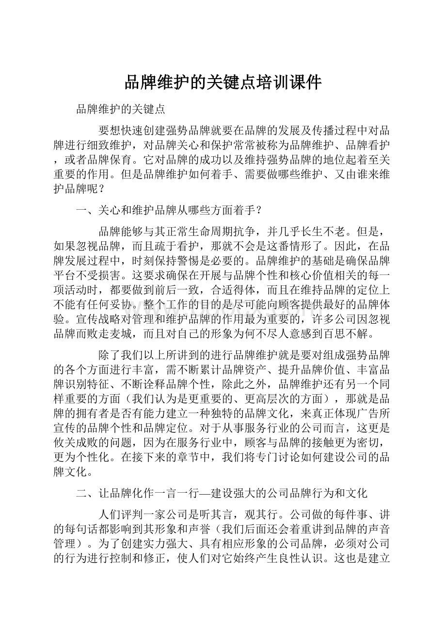 品牌维护的关键点培训课件.docx