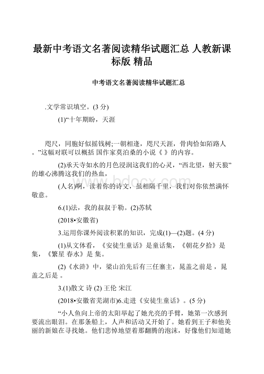 最新中考语文名著阅读精华试题汇总 人教新课标版 精品.docx_第1页