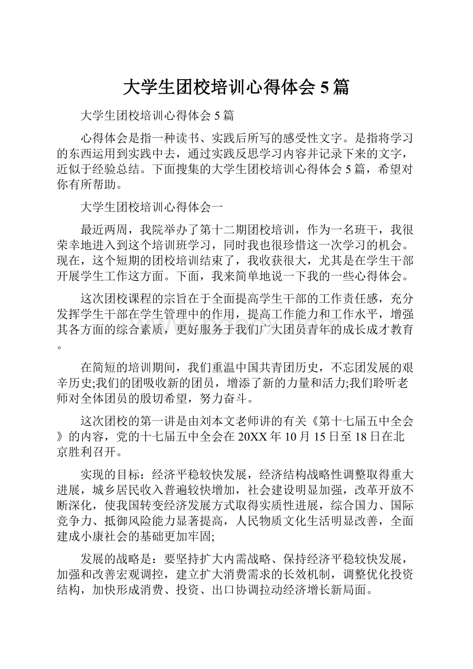 大学生团校培训心得体会5篇.docx_第1页