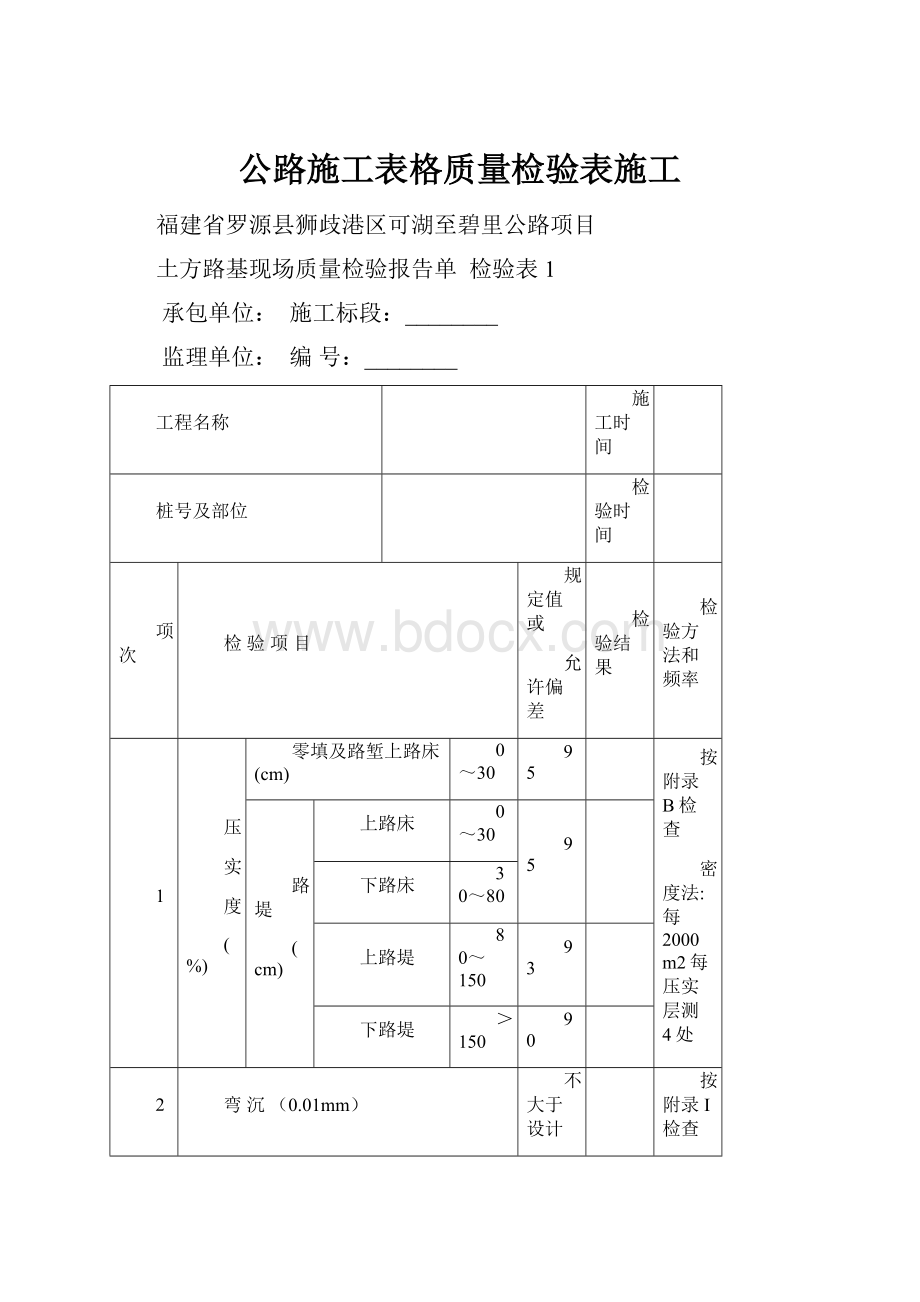 公路施工表格质量检验表施工.docx