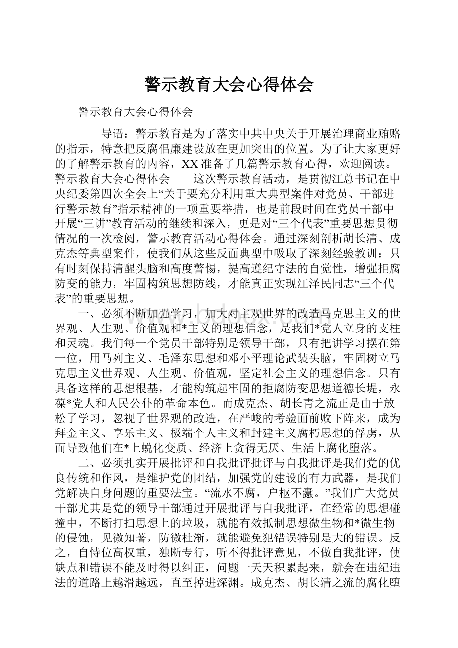 警示教育大会心得体会.docx