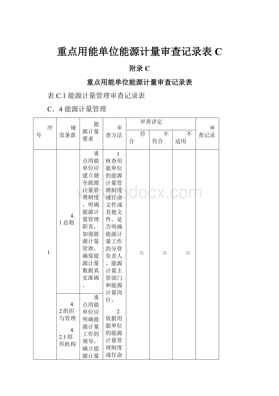 重点用能单位能源计量审查记录表C.docx