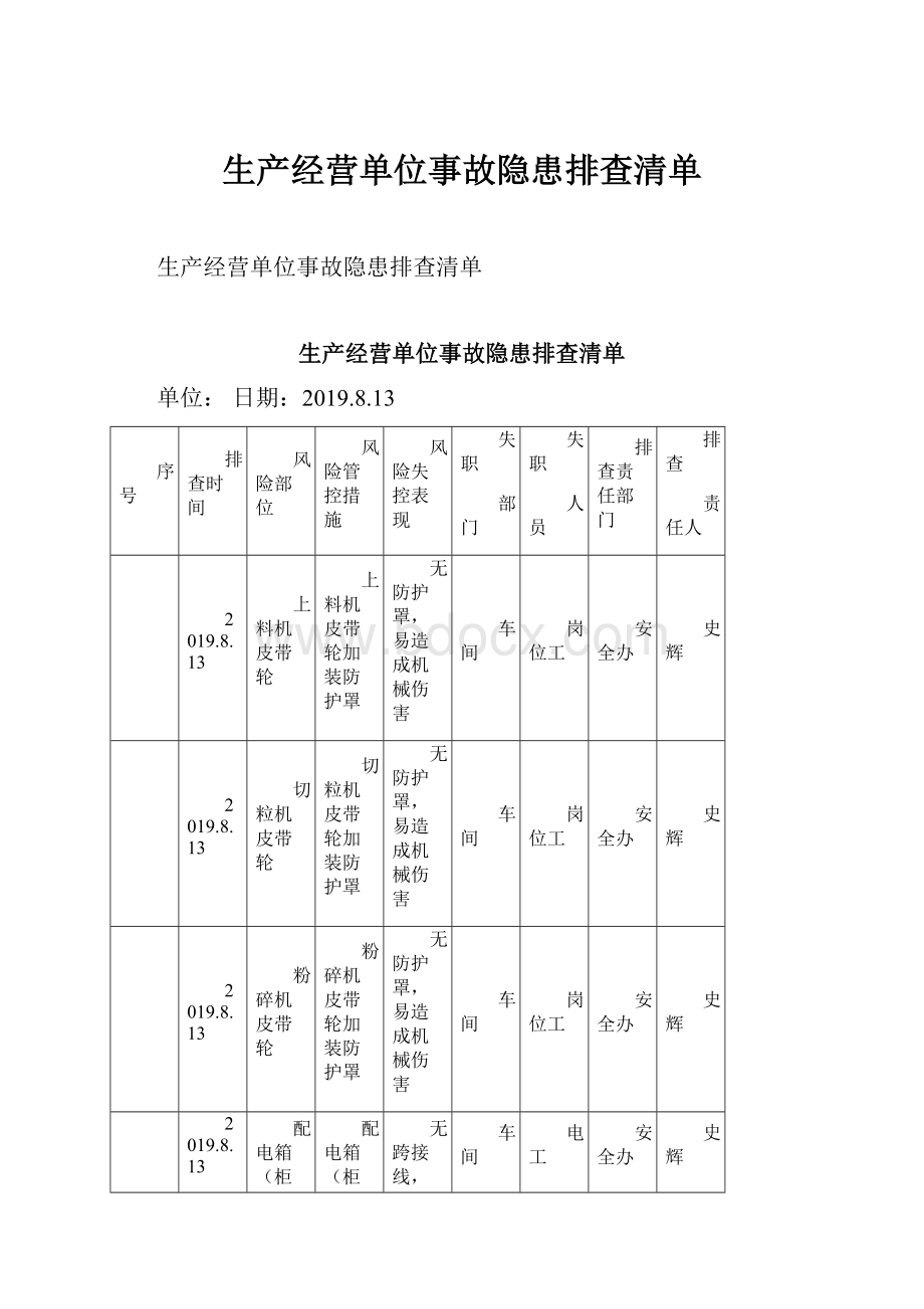 生产经营单位事故隐患排查清单.docx_第1页