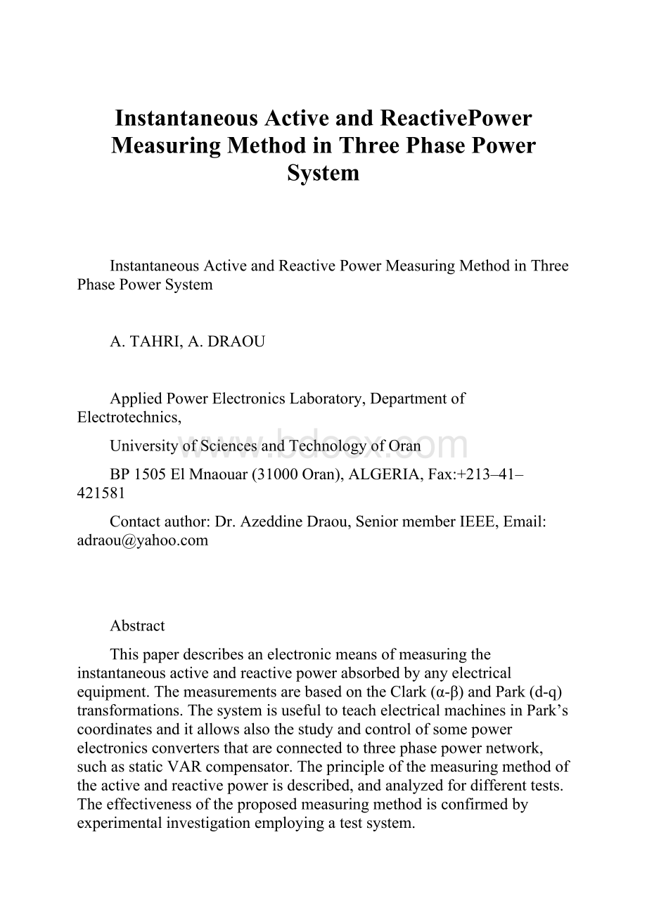 Instantaneous Active and ReactivePower Measuring Method in Three Phase Power System.docx