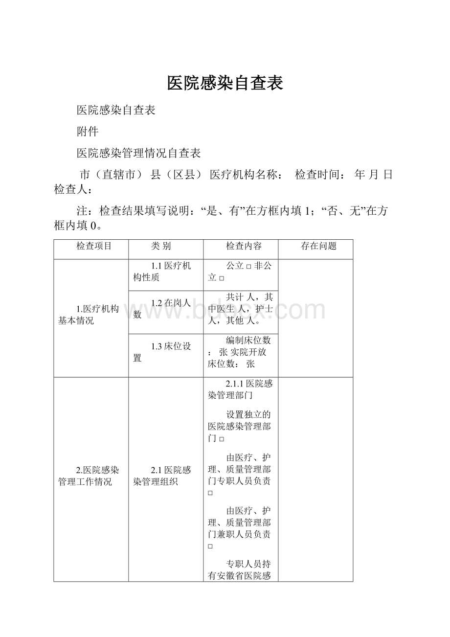 医院感染自查表.docx_第1页