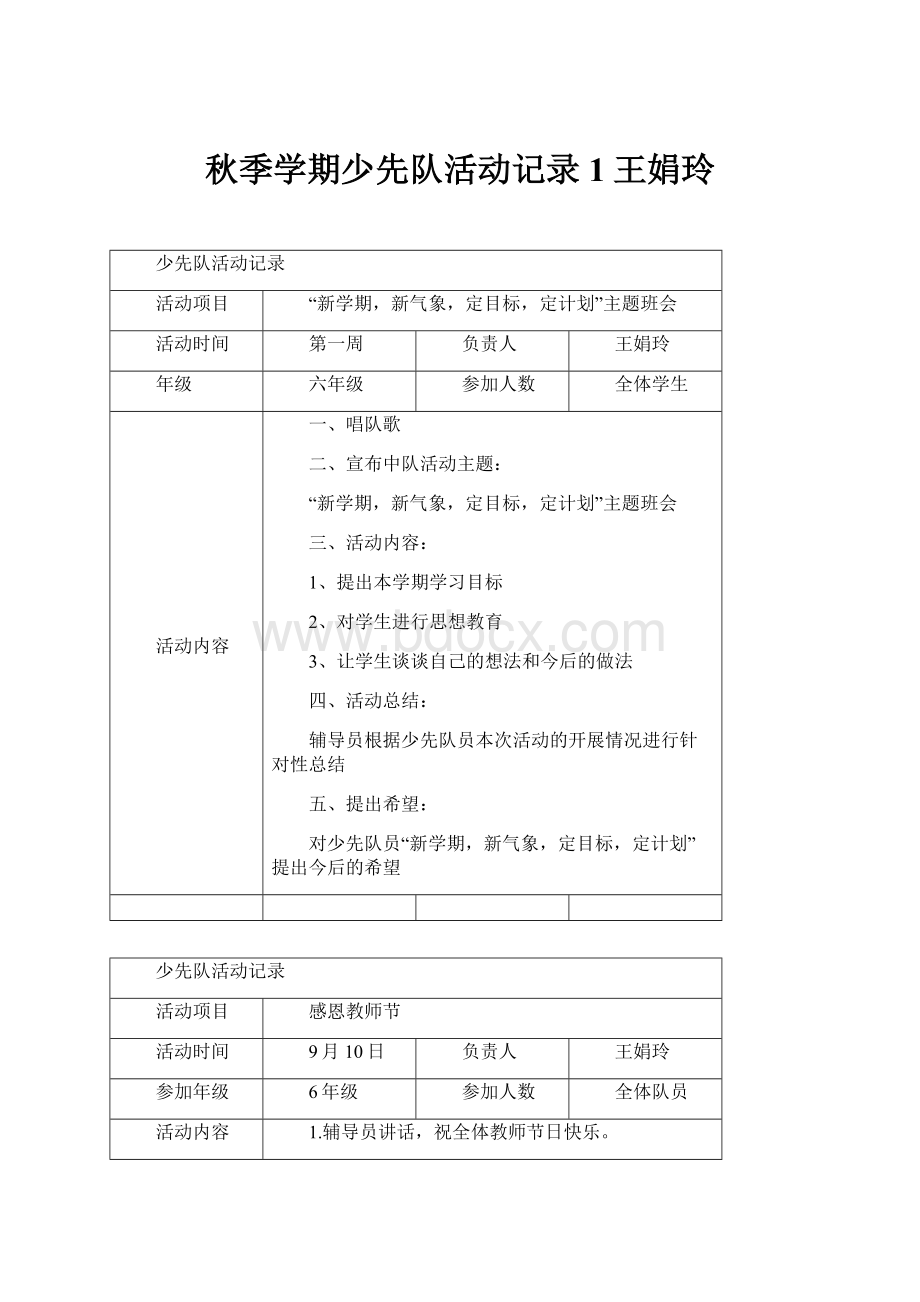 秋季学期少先队活动记录1王娟玲.docx