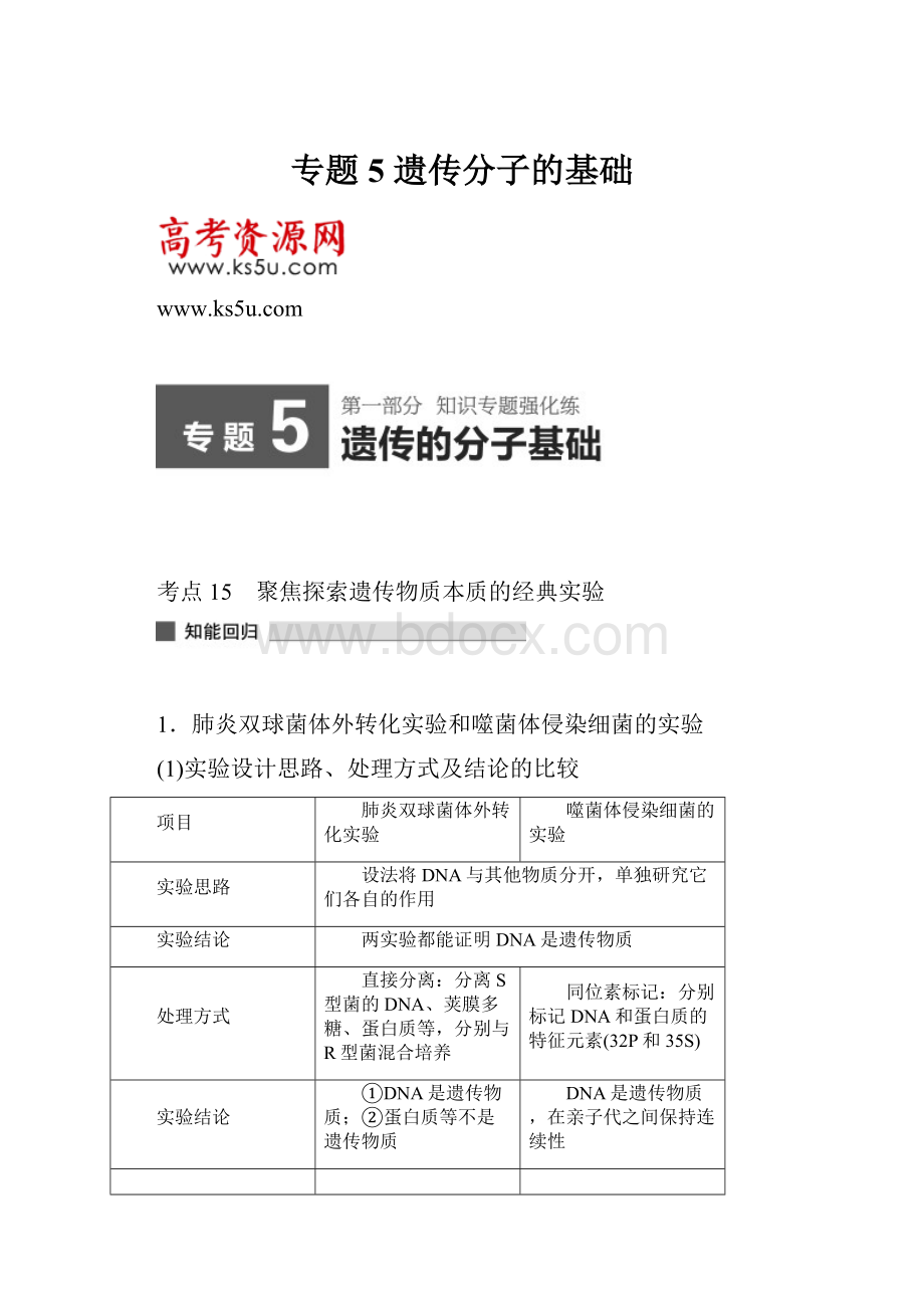 专题5 遗传分子的基础.docx