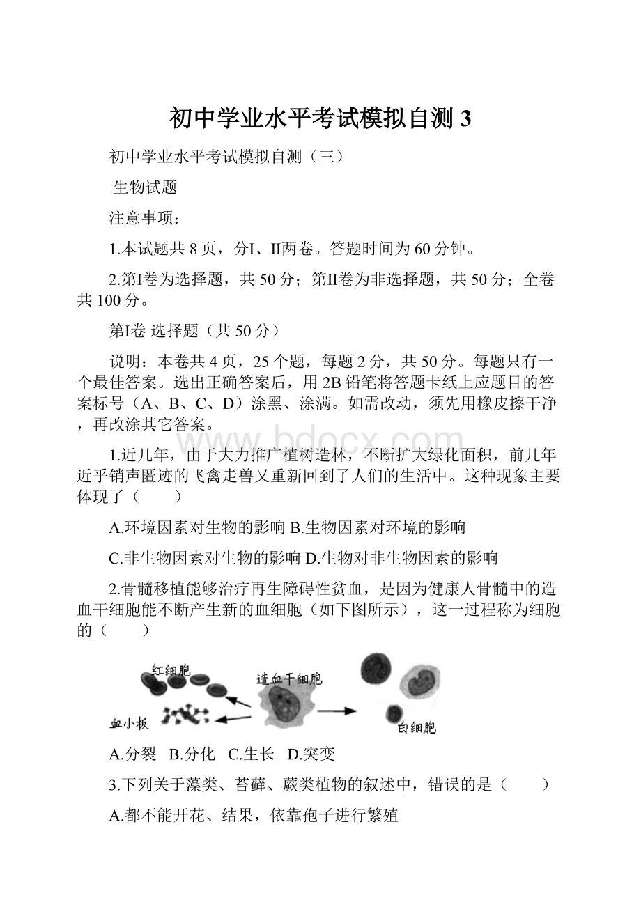 初中学业水平考试模拟自测3.docx_第1页