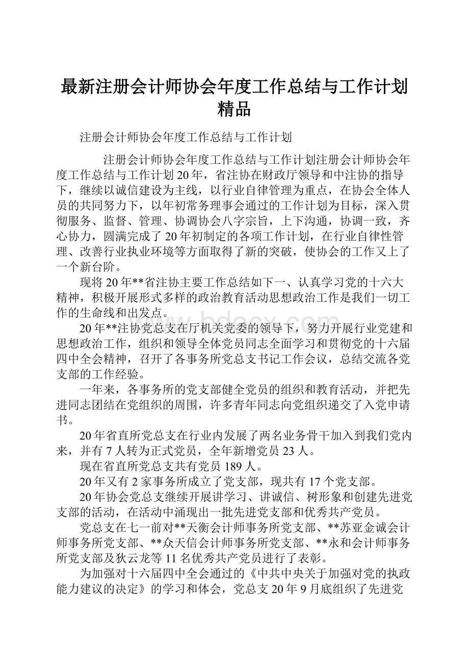 最新注册会计师协会年度工作总结与工作计划 精品.docx_第1页