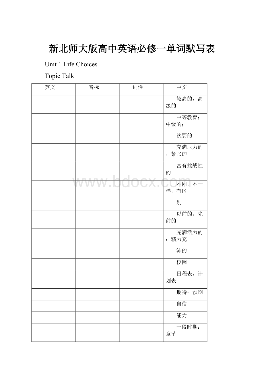 新北师大版高中英语必修一单词默写表.docx