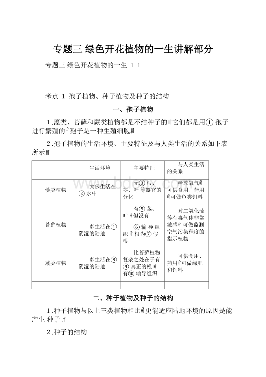 专题三 绿色开花植物的一生讲解部分.docx