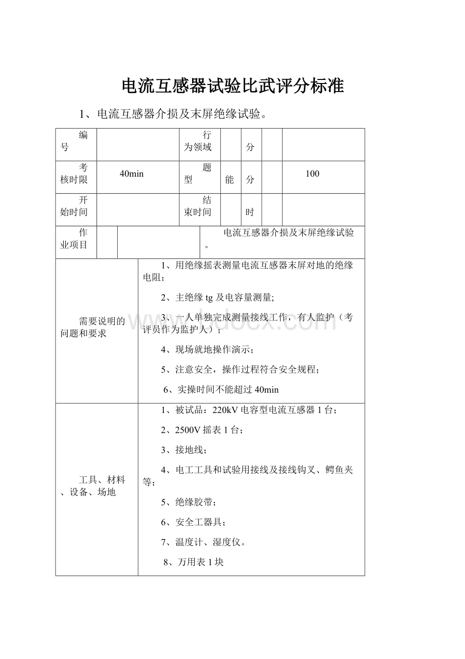 电流互感器试验比武评分标准.docx