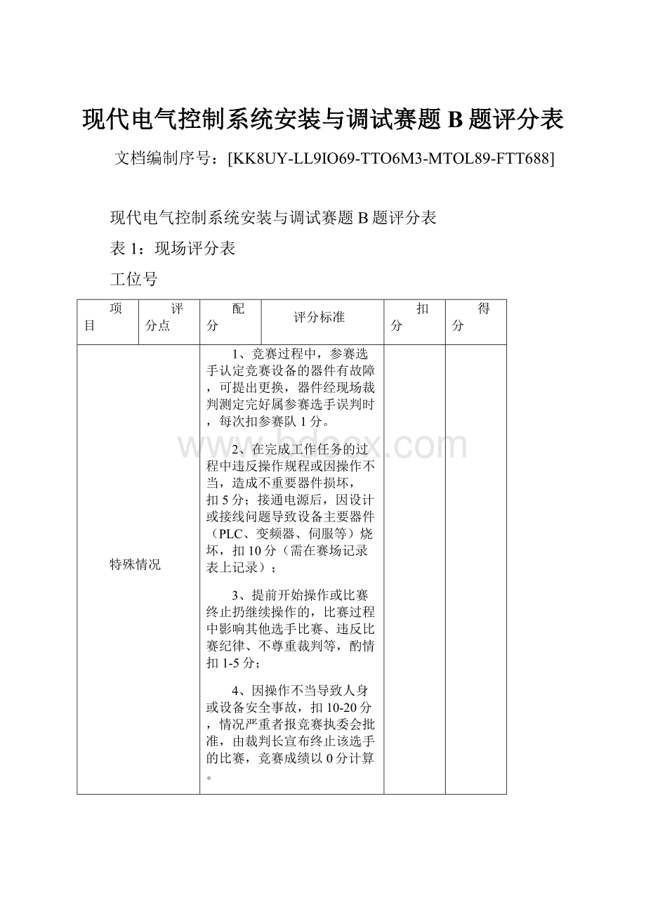 现代电气控制系统安装与调试赛题B题评分表.docx