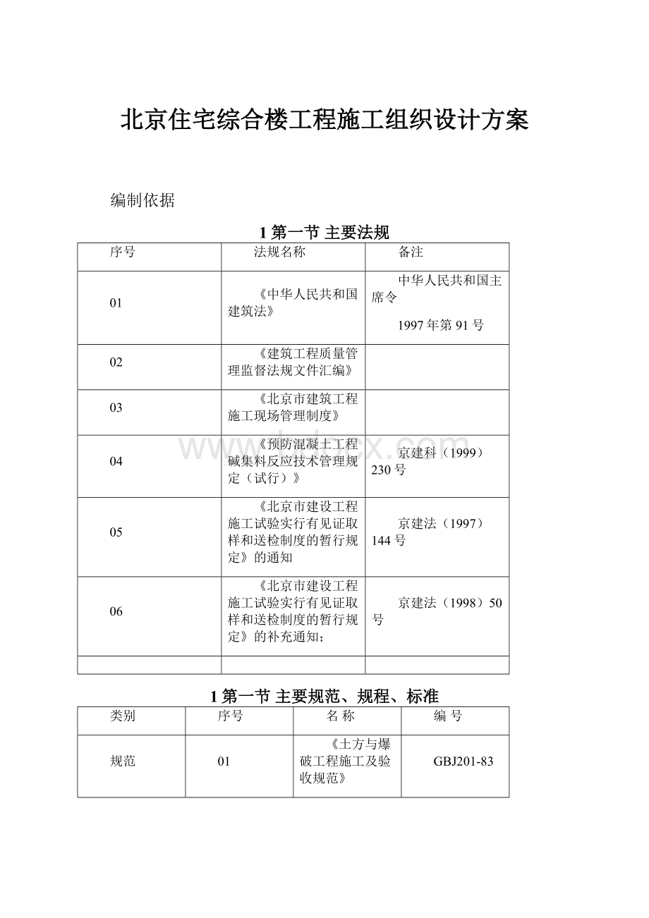 北京住宅综合楼工程施工组织设计方案.docx_第1页