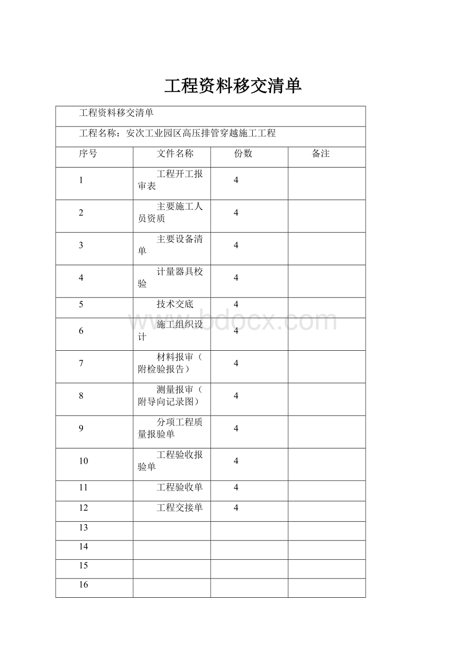 工程资料移交清单.docx_第1页