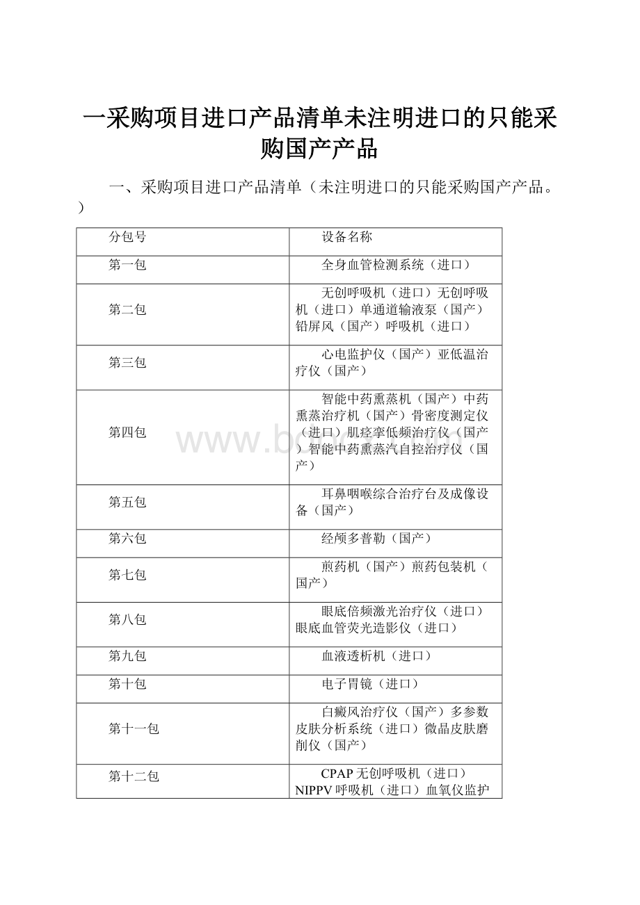 一采购项目进口产品清单未注明进口的只能采购国产产品.docx_第1页