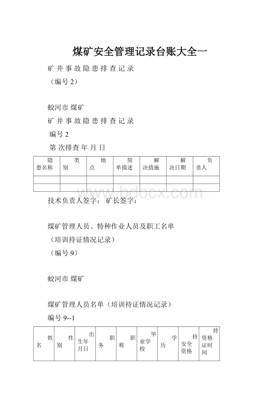 煤矿安全管理记录台账大全一.docx