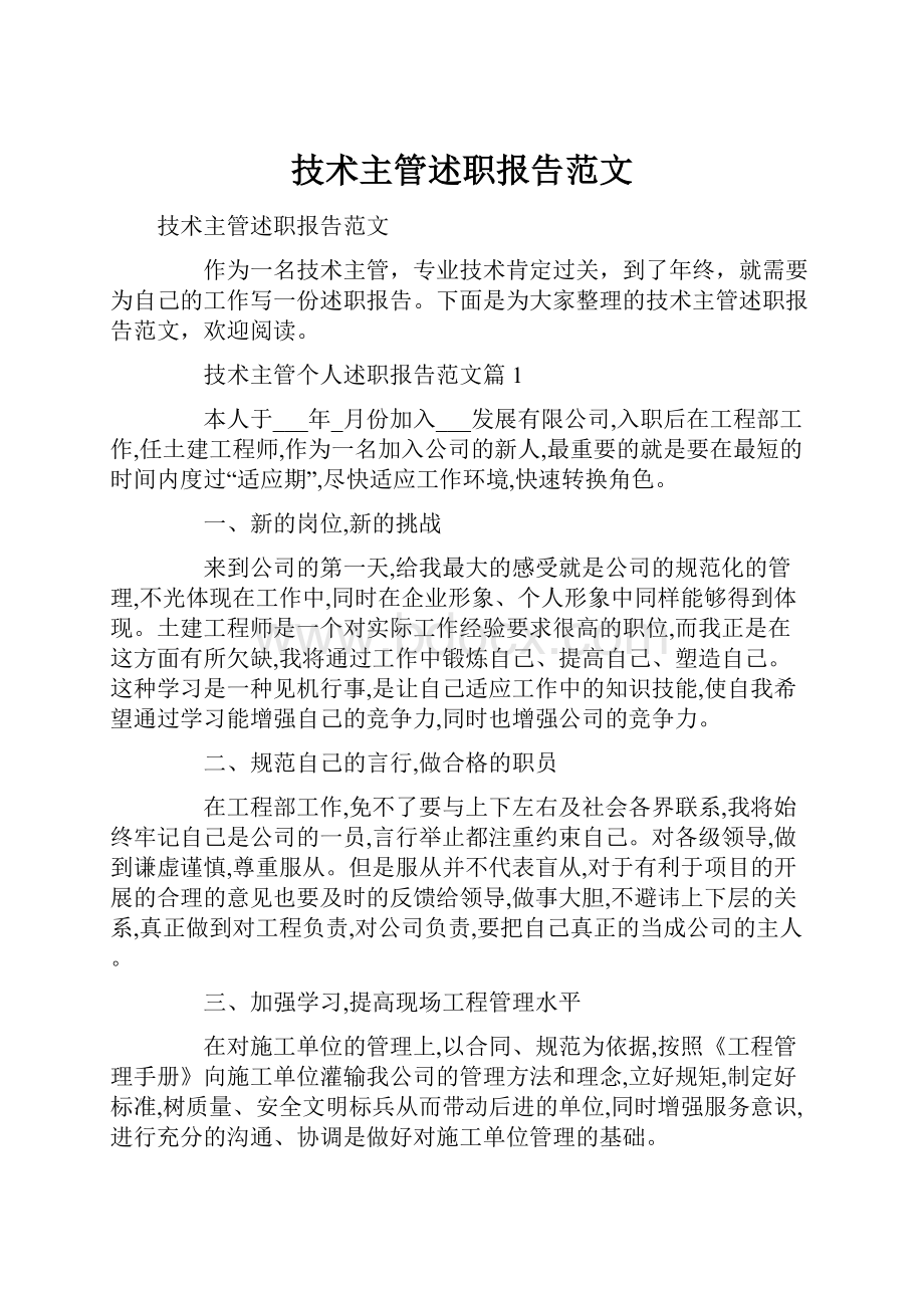 技术主管述职报告范文.docx_第1页