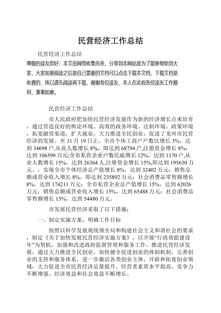 民营经济工作总结.docx_第1页