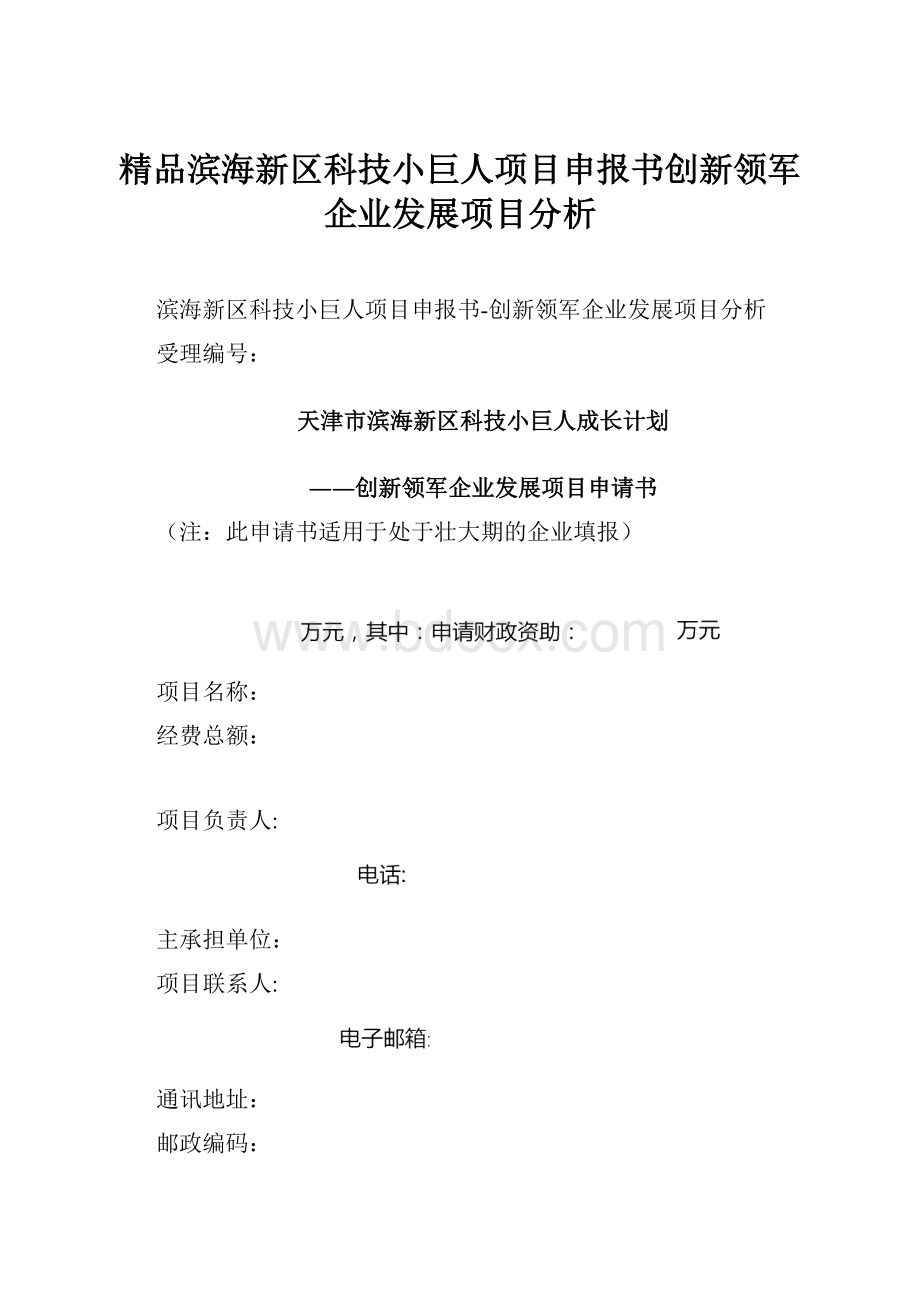 精品滨海新区科技小巨人项目申报书创新领军企业发展项目分析.docx_第1页