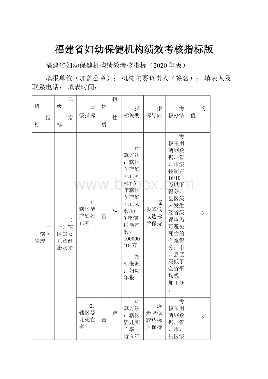 福建省妇幼保健机构绩效考核指标版.docx_第1页