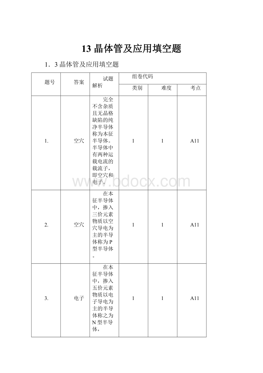 13 晶体管及应用填空题.docx_第1页