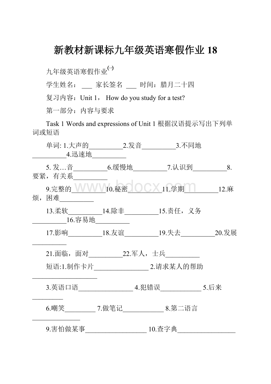 新教材新课标九年级英语寒假作业 18.docx