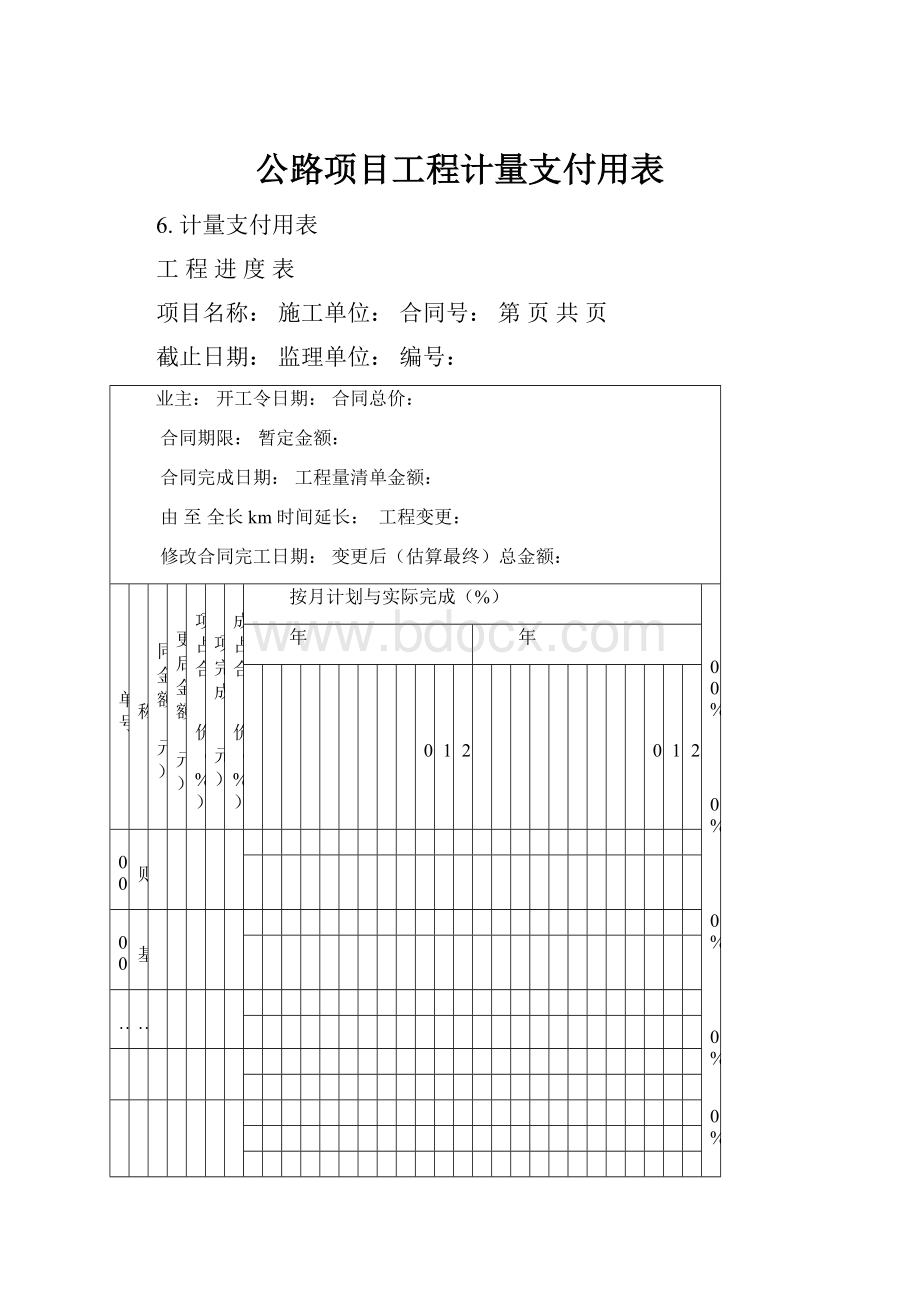 公路项目工程计量支付用表.docx