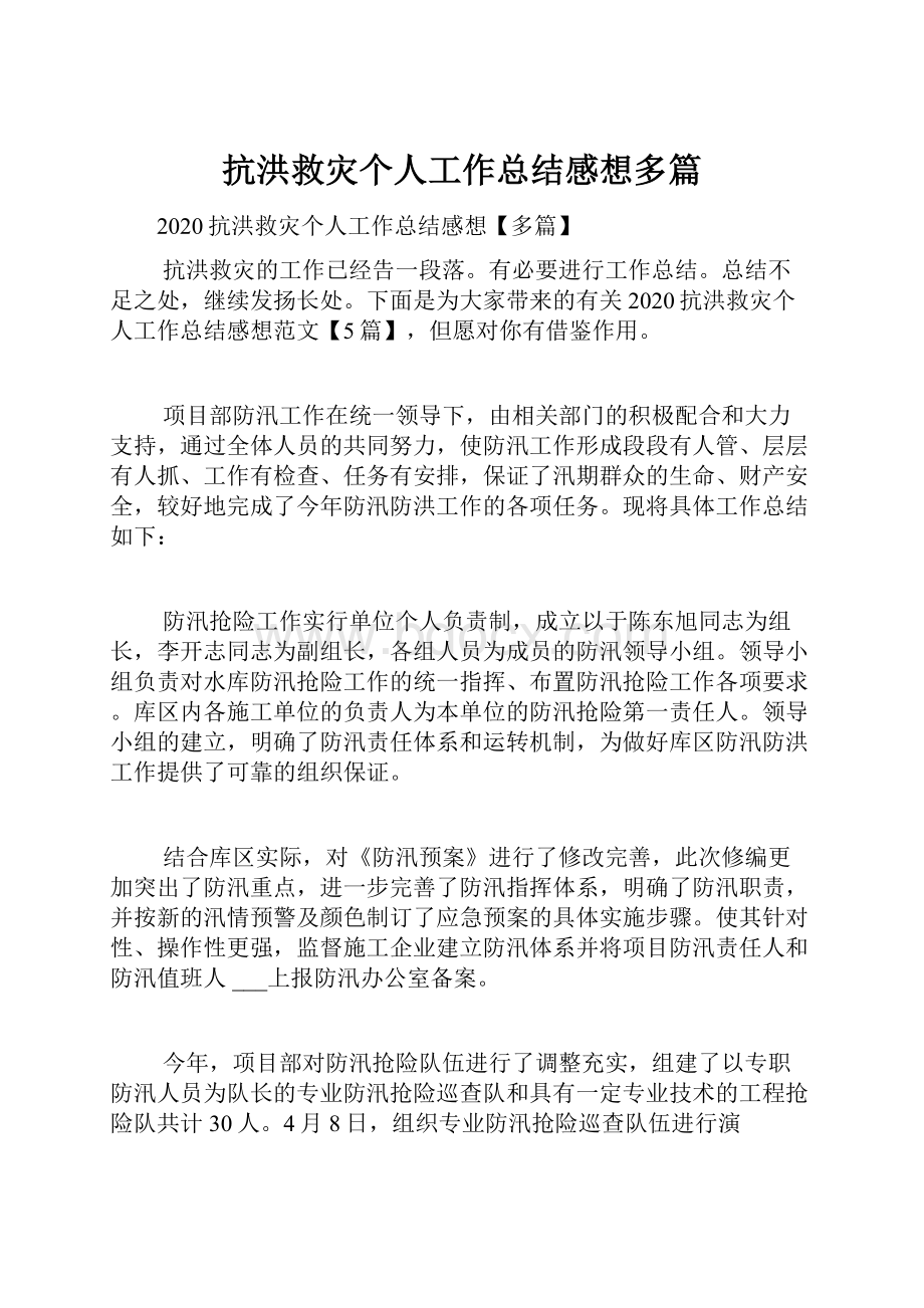 抗洪救灾个人工作总结感想多篇.docx_第1页