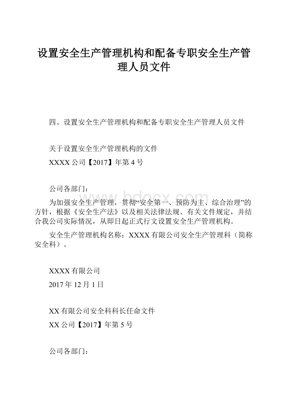 设置安全生产管理机构和配备专职安全生产管理人员文件.docx