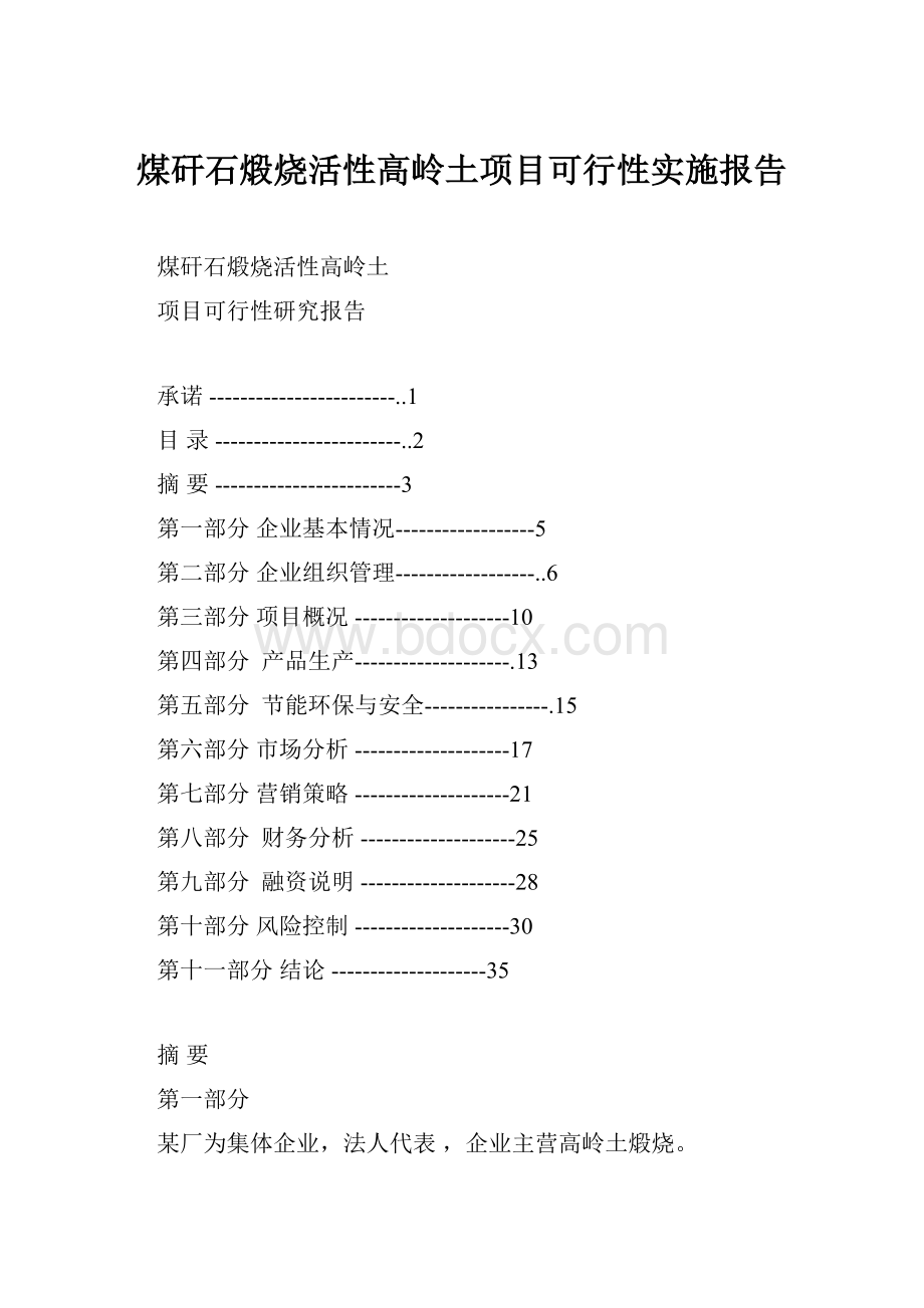 煤矸石煅烧活性高岭土项目可行性实施报告.docx_第1页