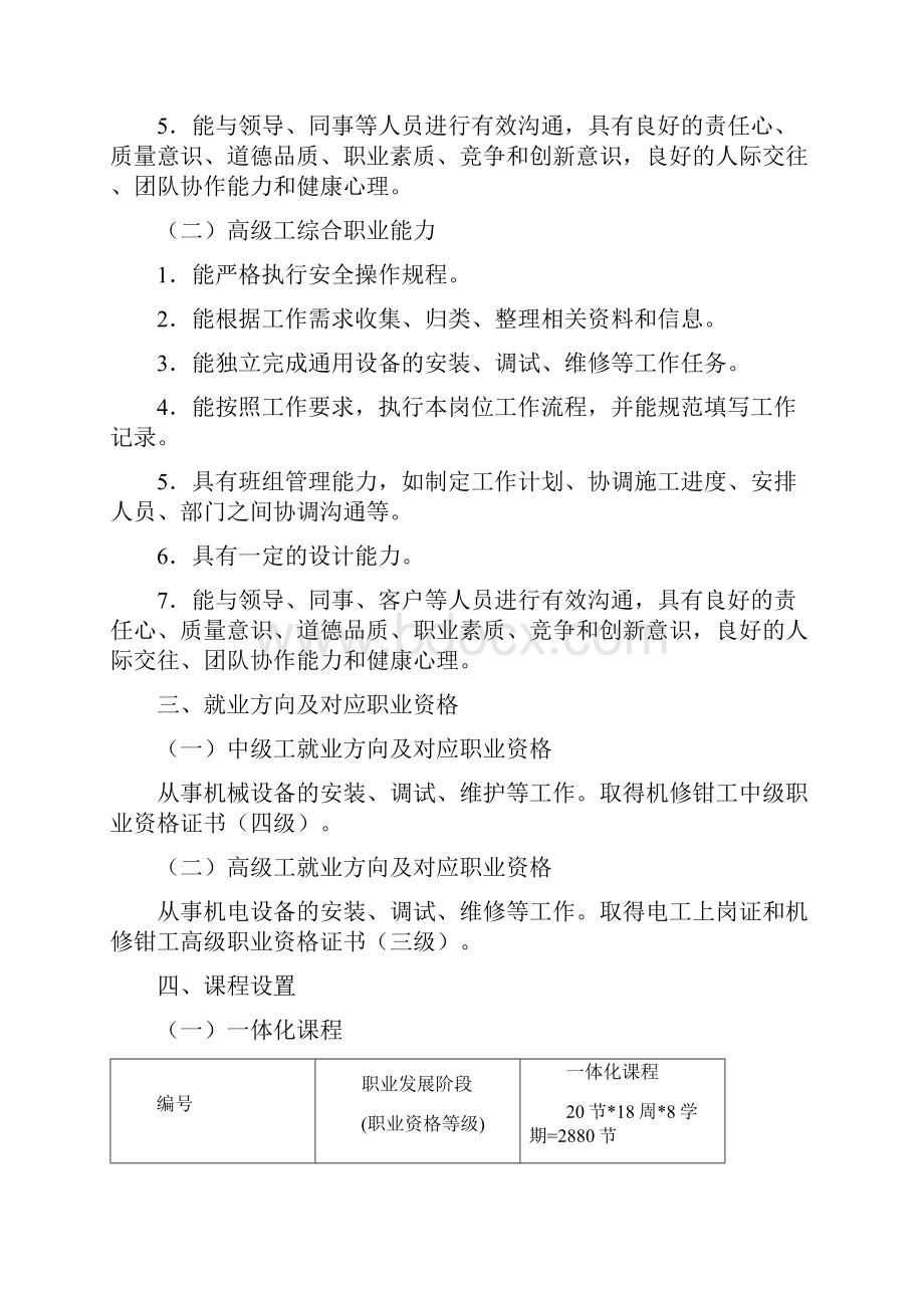 机械设备维修专业中高级工一体化课程标准.docx_第2页